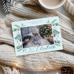 God jul Watercolor Botanical Helgdag Photo Kort<br><div class="desc">Använda de här vattenfärgsgröna julkorten med ditt anpassningsbar-foto,  namn och personlig-helgdag-meddelande för att önska dina vänner och familj ett God jul.</div>