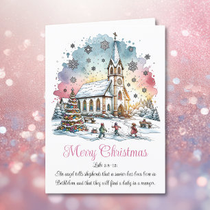 God jul Watercolor Church Helgkort