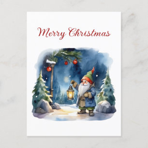 God jul Watercolor Gnome Helg Vykort