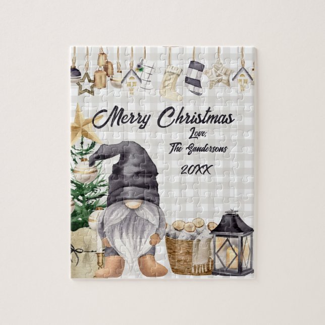 God jul Watercolor Gnome Land Pussel (Vertikal)