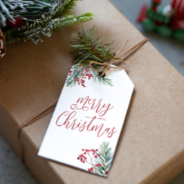 God jul Watercolor Gräs och Berries Presentetikett