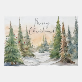 God jul Watercolor Gräs Träd Kökshandduk