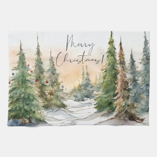 God jul Watercolor Gräs Träd Kökshandduk