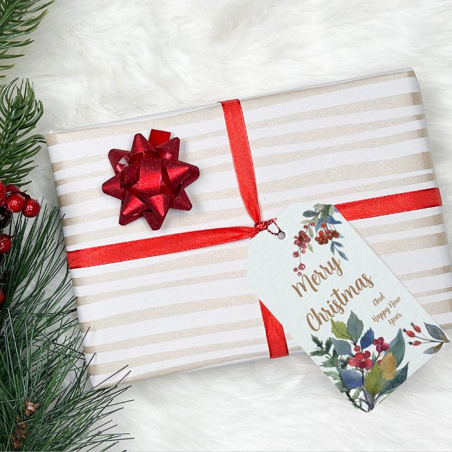 God jul Watercolor Hollies och Berries Presentetikett (Skapare uppladdad)