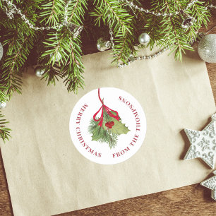 God jul Watercolor Holly Berries Greenery Runt Klistermärke