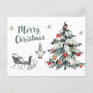 God jul Watercolor Julgran, Gnome Helg Vykort
