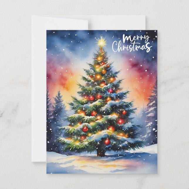 God jul Watercolor Julgran Julkort (Framsida)
