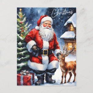 God jul Watercolor Jultomten Helg Vykort
