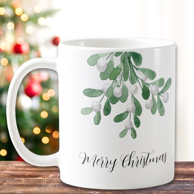 God jul Watercolor Mistletoe Greenery Kaffemugg (Skapare uppladdad)