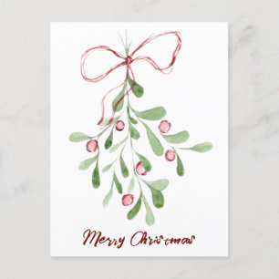 God jul Watercolor Mistletoe Helg Vykort