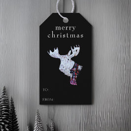 God jul Watercolor Moose Modern Black Presentetikett
