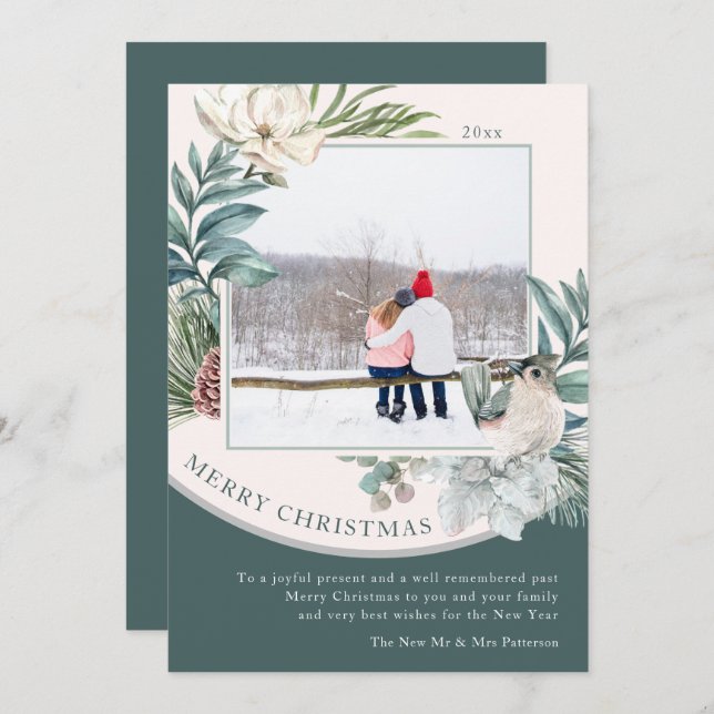 God jul Watercolor Newlyed Blommigt Photo (Fram/baksida)