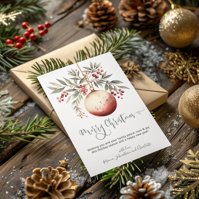 God jul Watercolor Ornament Holly Berry Julkort (Merry Christmas Watercolor Ornament Holly Berry Holiday Card)