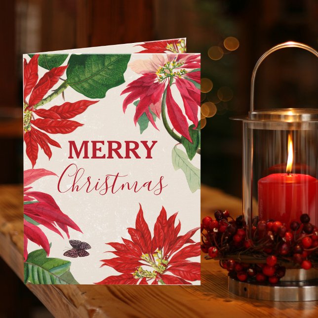 God jul Watercolor Poinsettia Blommigt Kort (Merry Christmas Watercolor Poinsettia Floral Card)