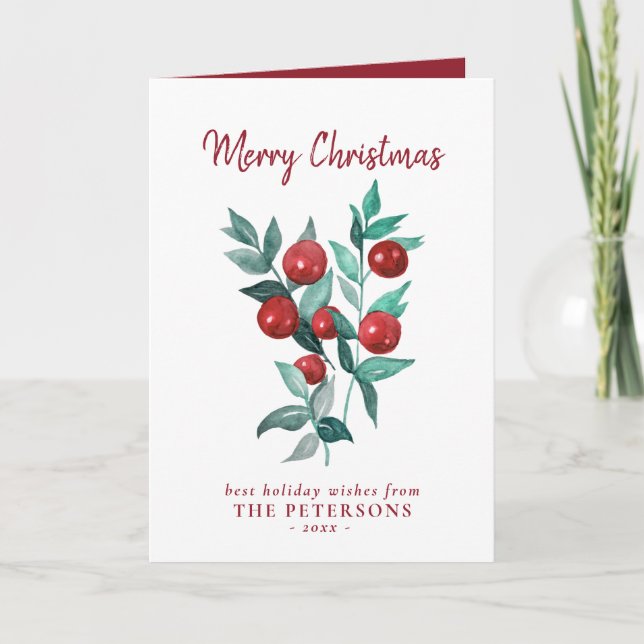 God jul Watercolor Red Berries-kort Kort (Framsida)