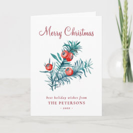 God jul Watercolor Red Yew Berries Card Kort
