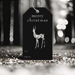 God jul Watercolor Reindeer Modern Black Presentetikett