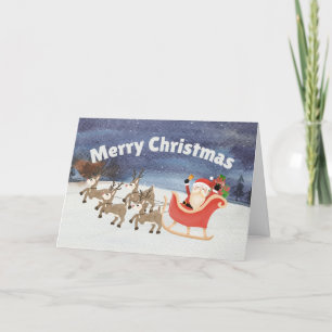 God jul Watercolor Santa Sleigh Helgkort