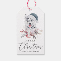 God jul. Watercolor söt helgdag husky hund