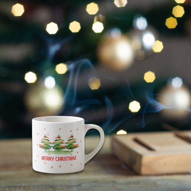 God jul Watercolor Träd - Helgdag Gift Espressomugg (Skapare uppladdad)