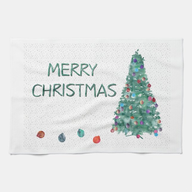 God jul Watercolor Träd Kökshandduk (Horisontell)