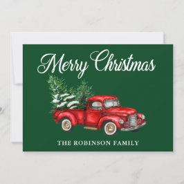 God jul Watercolor Vintage Red Lastbil Grönt Julkort