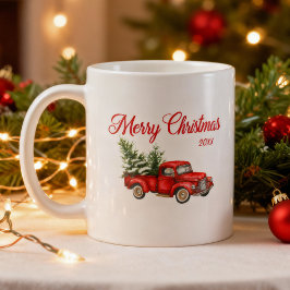 God jul Watercolor Vintage Red Lastbil Kaffemugg
