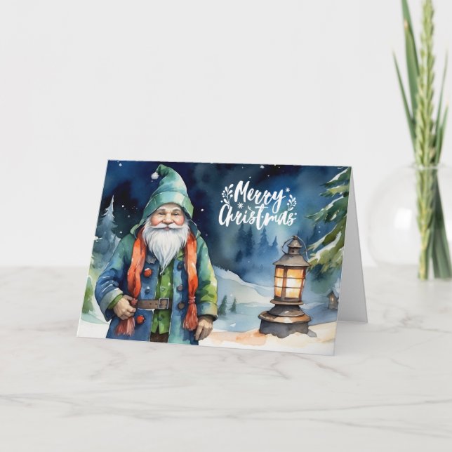 God jul Watercolor Winter Gnome Helgkort (Framsida)