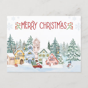 God jul Watercolor Winter Village Helg Vykort