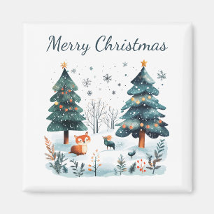 God jul Watercolor Winter Woodland Magnet