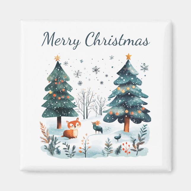 God jul Watercolor Winter Woodland Magnet (Framsidan)