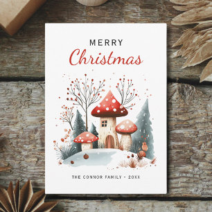 God jul Watercolor Woodland Photo Julkort
