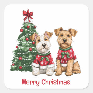 God jul Welsh Wire Fox Terrier Hundar Fyrkantigt Klistermärke
