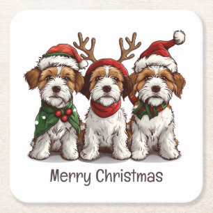 God jul Welsh Wire Fox Terrier Hundar Underlägg Papper Kvadrat