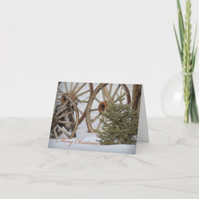 God jul Westerna Hjul och Gräs Träd Helgkort (Framsida)