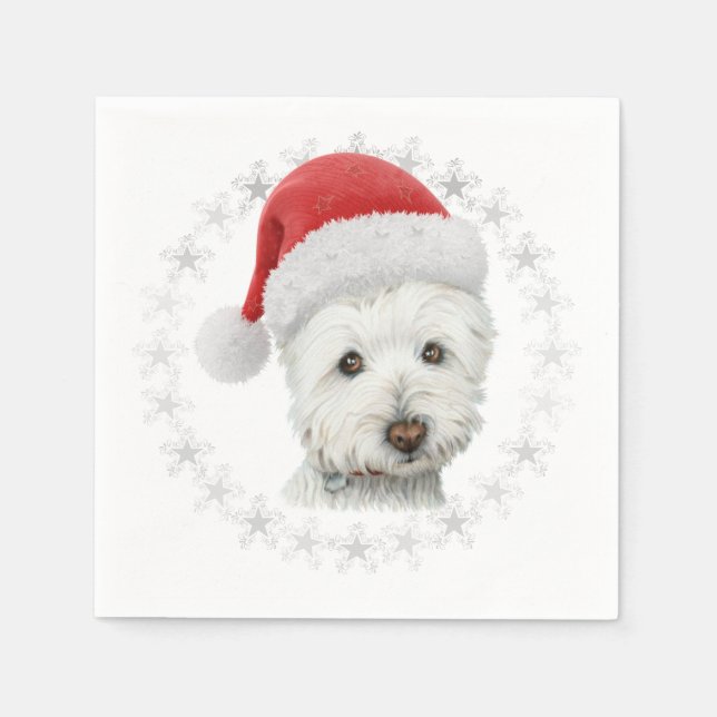 God jul Westie Hund Art Napkin Pappersservett (Framsidan)