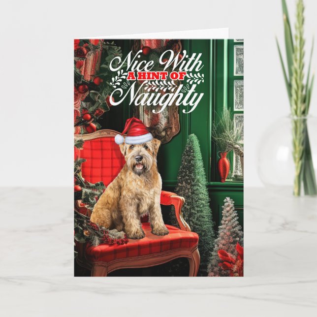 God jul Wheaten Terrier Hund Naughty eller Nice Helgkort (Framsida)