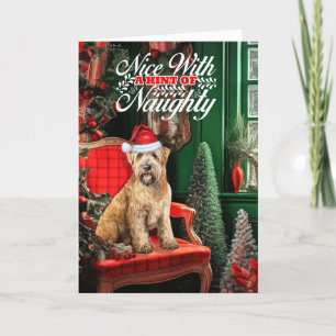 God jul Wheaten Terrier Hund Naughty eller Nice Helgkort