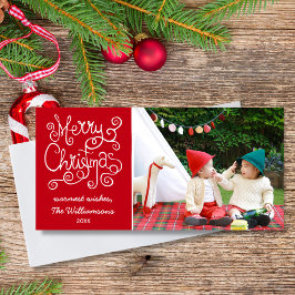 God jul Whimsical Calligraphy Swirl Photo Julkort