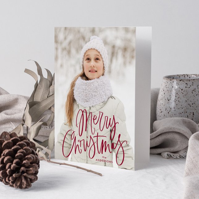 God jul Whimsical Cranberry Script Photo Helgkort (Skapare uppladdad)