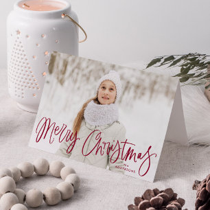 God jul Whimsical Cranberry Script Photo Helgkort