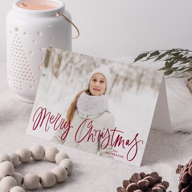God jul Whimsical Cranberry Script Photo Helgkort (Skapare uppladdad)