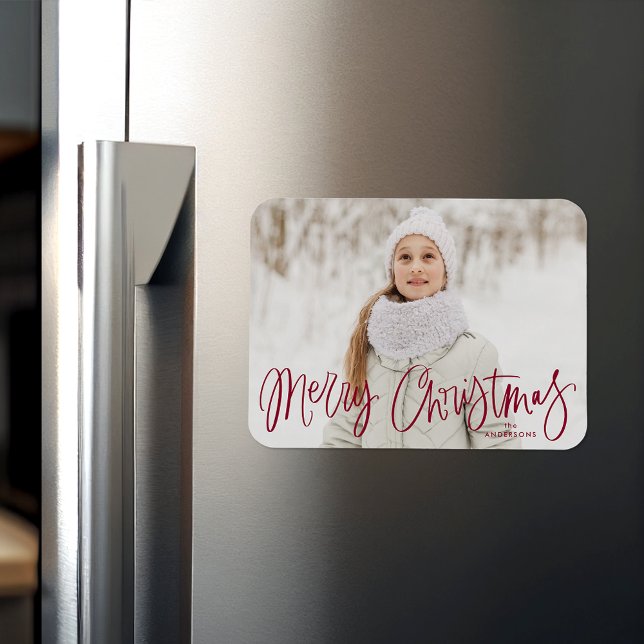 God jul Whimsical Cranberry Script Photo Magnet (Skapare uppladdad)
