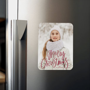 God jul Whimsical Cranberry Script Photo Magnet