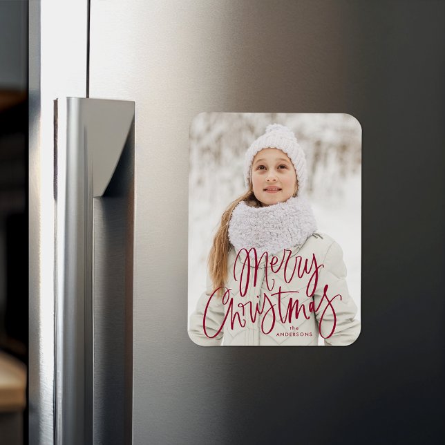 God jul Whimsical Cranberry Script Photo Magnet (Skapare uppladdad)