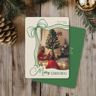God jul Whimsical Hand plockade Bow Photo Julkort