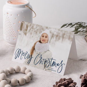 God jul Whimsical Navy-skriptfoto Helgkort