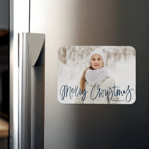 God jul Whimsical Navy-skriptfoto Magnet