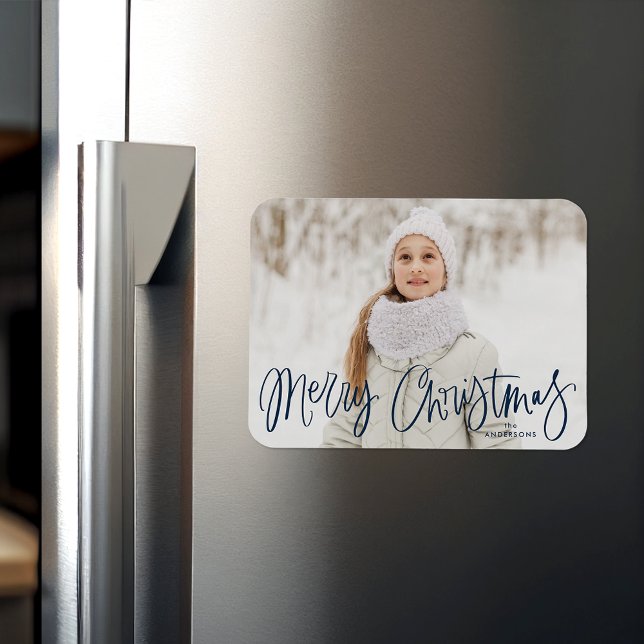 God jul Whimsical Navy-skriptfoto Magnet (Skapare uppladdad)