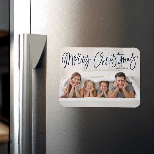 God jul Whimsical Navy-skriptfoto Magnet (Skapare uppladdad)